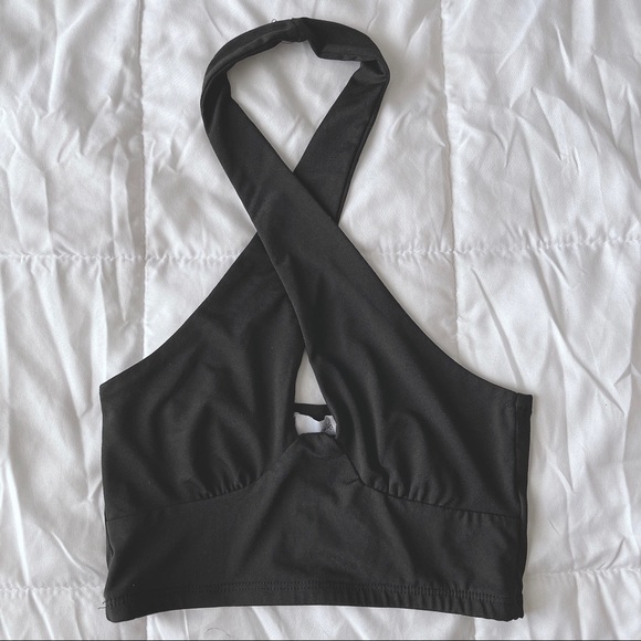 Adika Tops - Adika Black Wrap Halter Crop Top